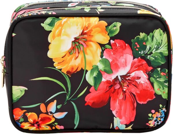 Conair Double Zip Toiletry Travel Bag-Makeup Organizer, Black Floral, 1 Count (Pack of 1)
