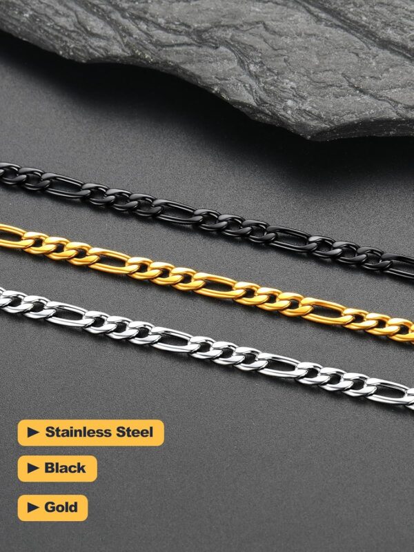 U7 Figaro Chain, Twisted Rope Chain, Men Stainless Steel Necklace,3mm,5mm,6mm,9mm 18K Gold Plated Chains Necklaces for Men Women 16"-30"