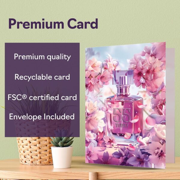 55th Birthday Card for Women - Fabulous Floral Perfume Bottle - Happy Birthday Cards for 55 Year Old Woman, 5x7 Inch Female Bday Greeting Cards