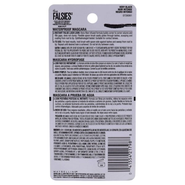 Maybelline Volum' Express The Falsies Waterproof Mascara, Volumizing and Separating Make Up Formula, Very Black, 1 Count