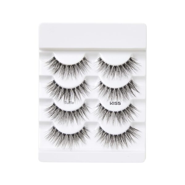 KISS Lash Couture Naked Drama Collection False Eyelashes Multipack 01 with Cushion Flexi Band, Style 'Ruffle', Full & Fluffy Volume, 4 Pairs Fake Eyelashes