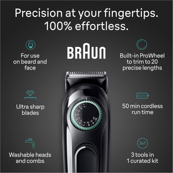 Braun All-In-One Style Kit Series 3 3430, 3-in-1 Trimmer for Men with Beard Trimmer, Ear & Nose Trimmer, Hair Clippers, Ultra-Sharp Blade, 20 Length Settings, Washable