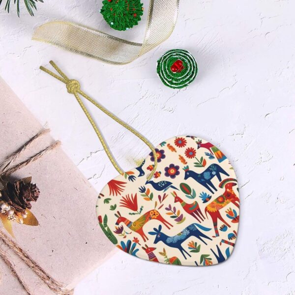 Christmas Ceramic Heart Pendant Decoration for Tree Hanging in Festive Season Cartoon Otomi Animals Prints