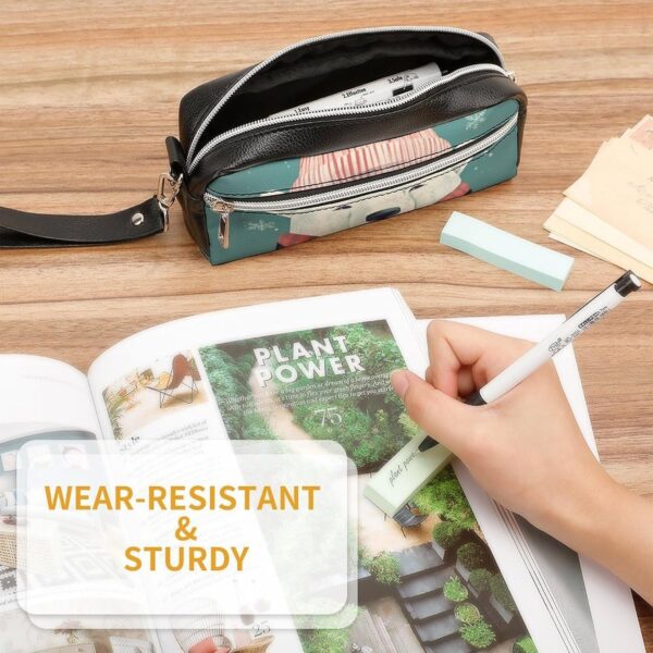 Bear Wearing Hat Pencil Case Large Capacity Leather Pencil Pouch with Zipper, Portable Small Makeup Bag, Office Supplies Organizer for Women Men