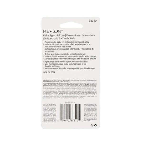 Revlon Half Jaw Cuticle Nipper, Manicure Tool for Nail Care, Hangnail Clipper, For More Precise Trims, Non-Slip Grip, Stainless Steel, 1 Count