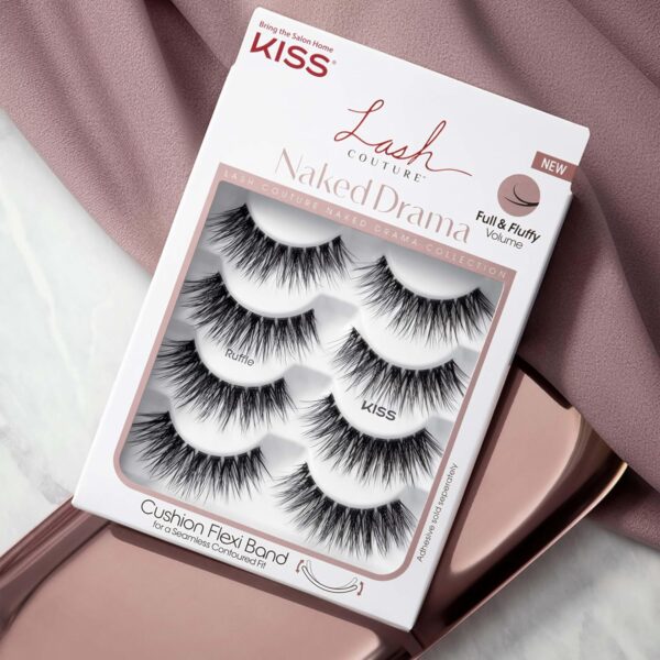 KISS Lash Couture Naked Drama Collection False Eyelashes Multipack 01 with Cushion Flexi Band, Style 'Ruffle', Full & Fluffy Volume, 4 Pairs Fake Eyelashes