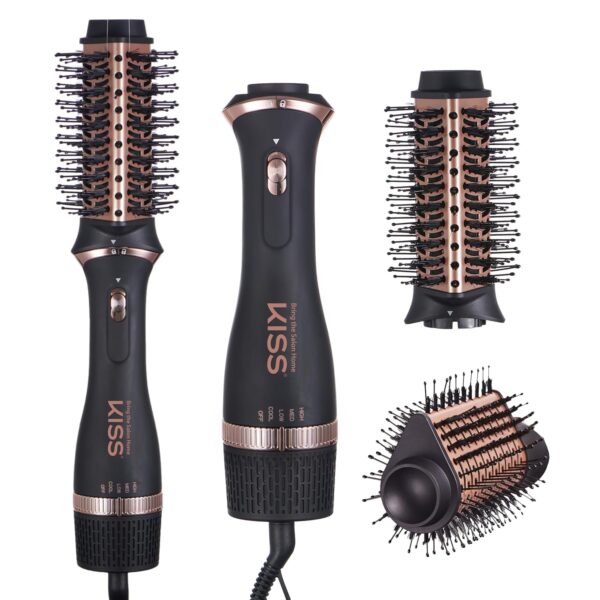 KISS Volume Boosting Air Brush, Detachable Ceramic Waterdrop Shaped Brush Head, Maximum Root Boosting Hair Dryer, 4 Heat Settings, Tangle-Free Bristles, 360° Swivel Cord