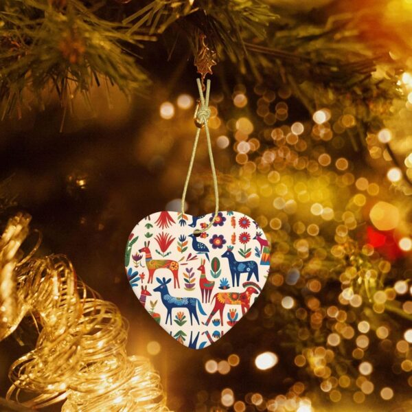 Christmas Ceramic Heart Pendant Decoration for Tree Hanging in Festive Season Cartoon Otomi Animals Prints