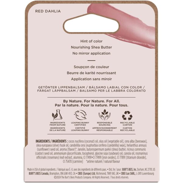 Burt's Bees Lip Tint Balm, Long Lasting 2 in 1 Duo Tinted Balm Formula, Color Infused with Hydrating Shea Butter for a Natural Looking Buildable Finish, Red Dahlia, 1 Tube
