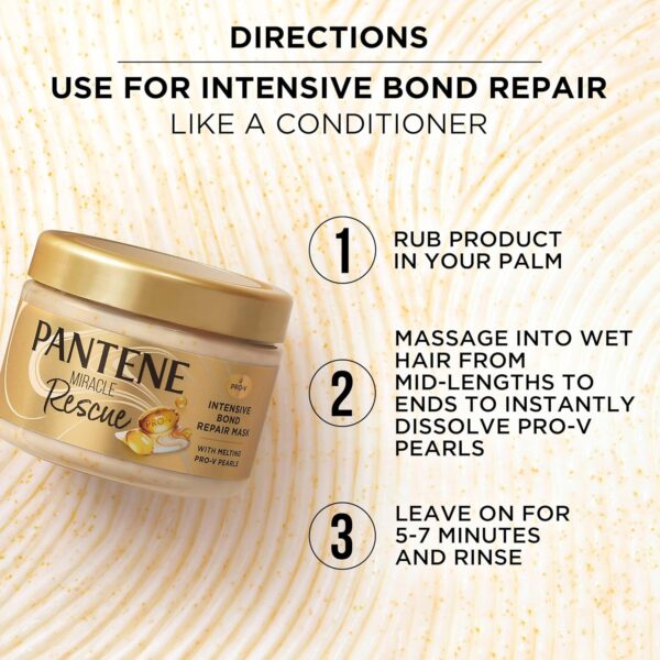 Pantene Miracle Rescue Hair Mask, Intensive Bond Repair with Melting Pro-V Pearls, Melts Away Damage, Builds Bonds, Strengthens Against Damage, Deep Conditioning for Dry Damaged Hair, 10.1 fl oz