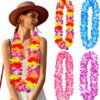 Flower Leis, 4pcs Hawaiian Leis Necklace, Colorful Flower Necklace, Hawaiian Decorations for Theme Party Favors, Garlands