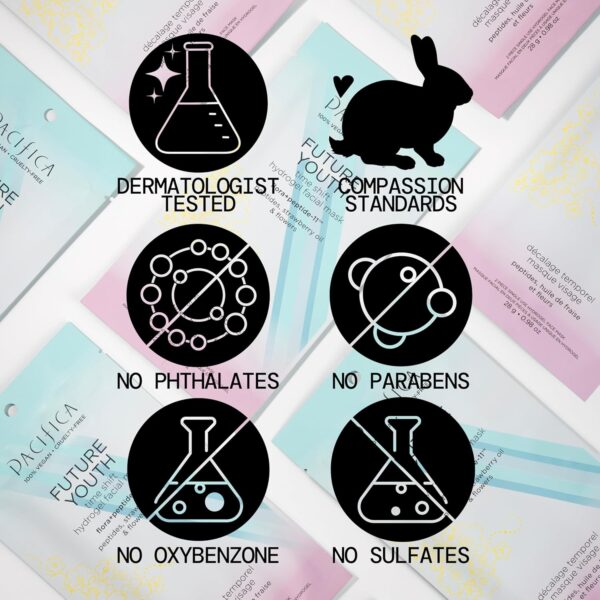 Pacifica Future Youth Time Shift Hydrogel Facial Mask - 6-PACK - Multi-Peptide Anti-Aging Sheet Mask for Firming & Plumping, Ultra-Hydrating Serum-Infused Mask for Face & Neck, 100% Vegan