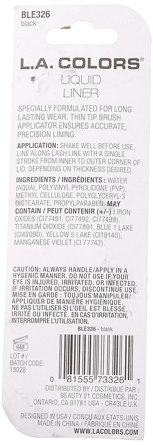 L.A. COLORS Thin Tip Liquid Liner (carded), Black CBLE326