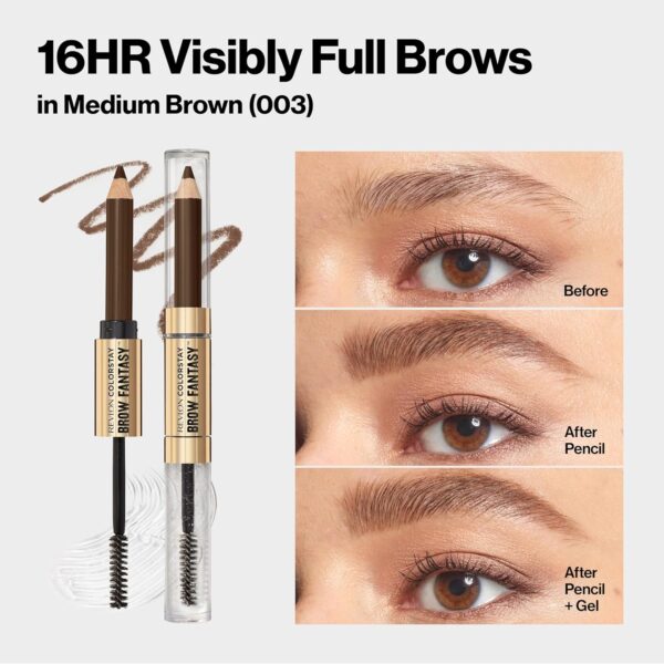 Revlon ColorStay Brow Fantasy, All In One Eyebrow Powder Pencil with Shaping Clear Gel, Gel Infused with Panthenol, Smudge-proof, 16HR Visibly Full Brows, 003 Medium Brown
