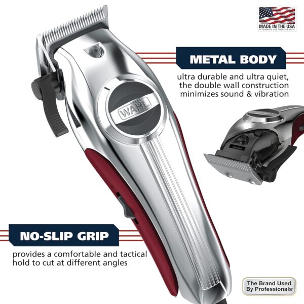 Wahl USA Pro Ultra Quiet High Torque Corded Hair Clipper for Ultra Quiet Operation and Cooler Operating Temperatures, Metal Housing with Bonus Hair Clipping Guard Caddy - Model 3000097