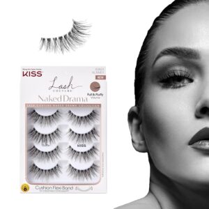 KISS Lash Couture Naked Drama Collection False Eyelashes Multipack 01 with Cushion Flexi Band, Style 'Ruffle', Full & Fluffy Volume, 4 Pairs Fake Eyelashes