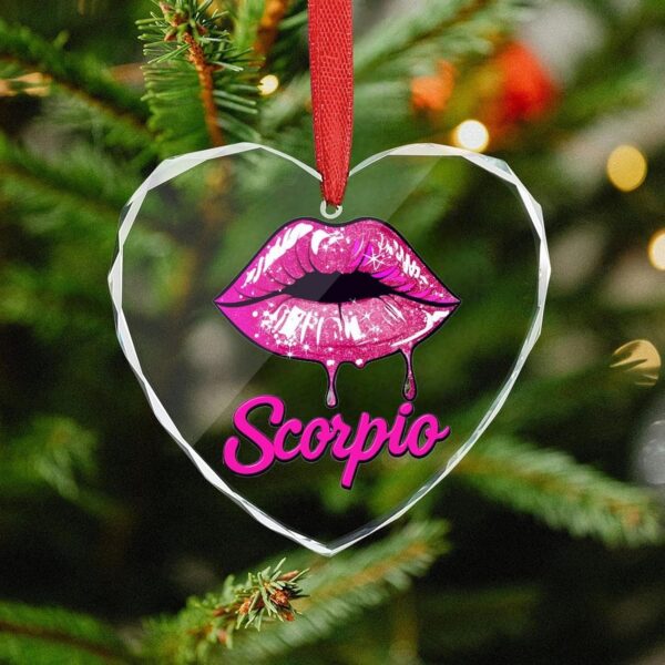 Scorpio Zodiac Birthday Pink Lips Christmas Ornament Glass Hanging Pendant Heart Crystal Christmas Trees Decoration