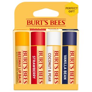 Burt's Bees Lip Balm, Beeswax, Strawberry, Coconut and Pear, and Vanilla Bean Pack, With Responsibly Sourced Beeswax, Tint-Free, Natural Lip Treatment, 4 Tubes, 0.15 oz.