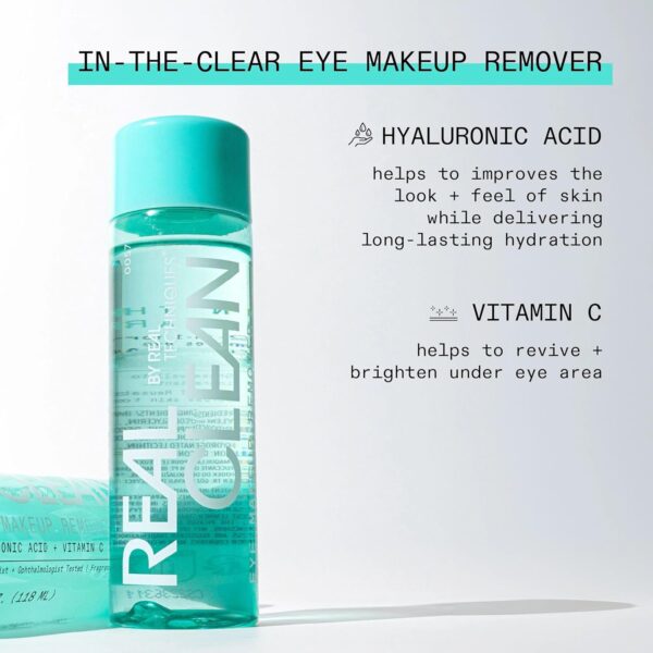 Real Techniques Real Clean In-The-Clear Eye Makeup Remover, Gentle Liquid Makeup Remover, Skin Repair Ingredients, Hyaluronic Acid & Vitamin C, Vegan & Cruelty-Free, 4 fl.oz./110 mL Bottle