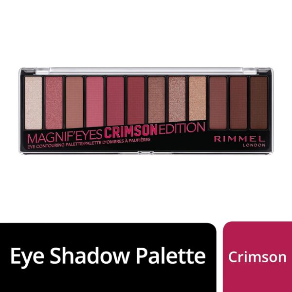 Rimmel London Magnif'Eyes Eyeshadow Palette, 12 Shades, Blendable Formula, Versatile, 007, Crimson, 0.5oz