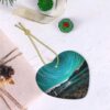 Christmas Ceramic Heart Pendant Decoration for Tree Hanging in Festive Season Green Aurora Borealis Prints