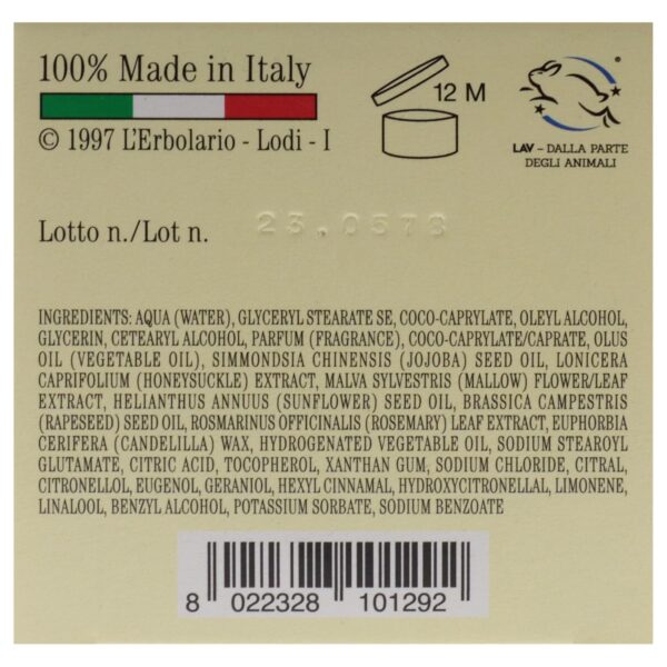 LErbolario Perfumed Body Cream, Honeysuckle, 5.7 oz - Body Lotion - With Extracts of Jojoba Oil - Floral Citrus Scent - Moisturizing - Cruelty-Free