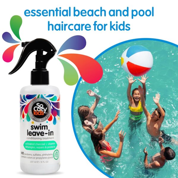 SoCozy Swim Leave In Conditioner Spray & Treatment for Kids Hair (8 Fl Oz) Protects & Repairs Pool, Sun & Salt Damaged Hair, Gentle Formula with Activated Charcoal, Vitamin B5 & Sunflower Seed Extract
