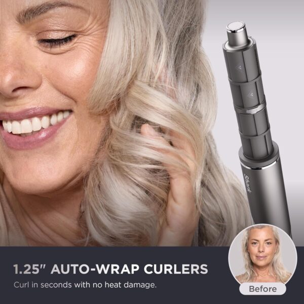 Shark FlexFusion Hair Straightener & Powerful Hair Dryer with Fusion Hair Brush, Ceramic Air Styler with Auto-Wrap Hair Curlers, Concentrator, & FrizzFighter, Ceramic Plates, Metallic Mist, HD651S