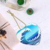 Christmas Ceramic Heart Pendant Decoration for Tree Hanging in Festive Season Cartoon Blue sea Wave Prints