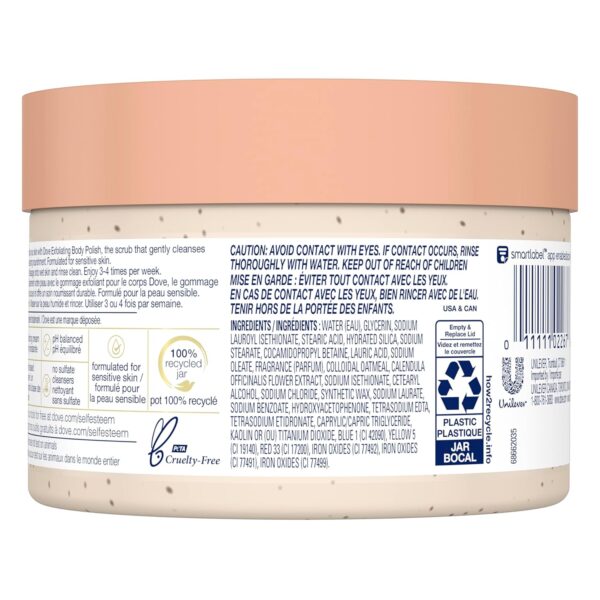 Dove Exfoliating Body Polish Scrub for Silky Skin Oatmeal & Calendula Oil Body Scrub Exfoliates & Gives Lasting Nourishment 10.5 oz