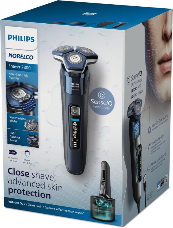 Philips Norelco Shaver 7800, Rechargeable Wet & Dry Electric Shaver with SenseIQ Technology, Quick Clean Pod, Charging Stand, Travel Case and Pop-up Trimmer, S7885/85