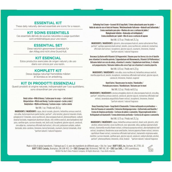 Burt's Bees Gift Ideas - Essentials Everyday Set, 5 Travel Size Products - Deep Cleansing Cream, Hand Salve, Body Lotion, Foot Cream and Original Lip Balm