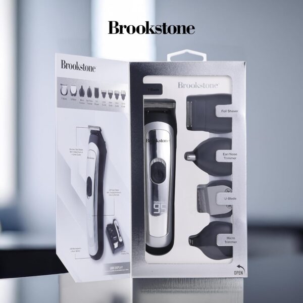 Brookstone - Hair & Beard Trimmer Kit, Precision Grooming for Hair, Beard, & Body with Adjustable Combs, Charging Base & Accessories (14-Piece)