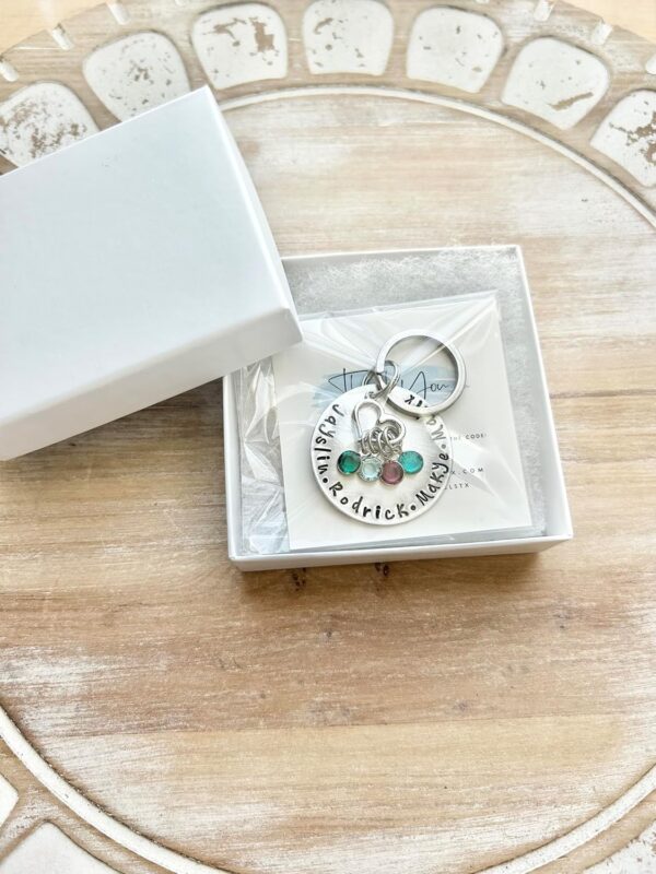 Handstamped Keychain Personalized Keychain Nana Keychain Grandma Keychain Birthstone Keychain Family Keychain Gift for Mom Mom Keychain