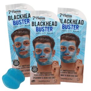 7th Heaven Blackhead Buster Peel-Off Face Mask, Men's Deep Pore Detoxifying Mask, 3-Pack of 0.3 Fl Oz each, Blue, 3 Sachets