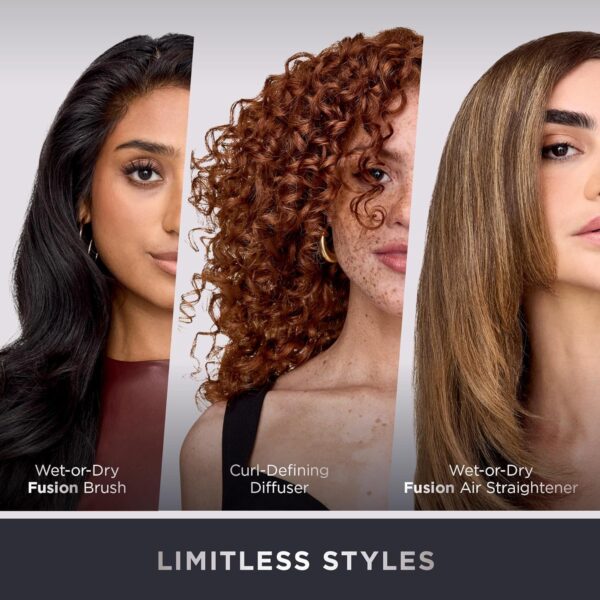 Shark FlexFusion Hair Straightener & Powerful Hair Dryer with Fusion Hair Brush, Ceramic Air Styler with Auto-Wrap Hair Curlers, Concentrator, & FrizzFighter, Ceramic Plates, Metallic Mist, HD651S