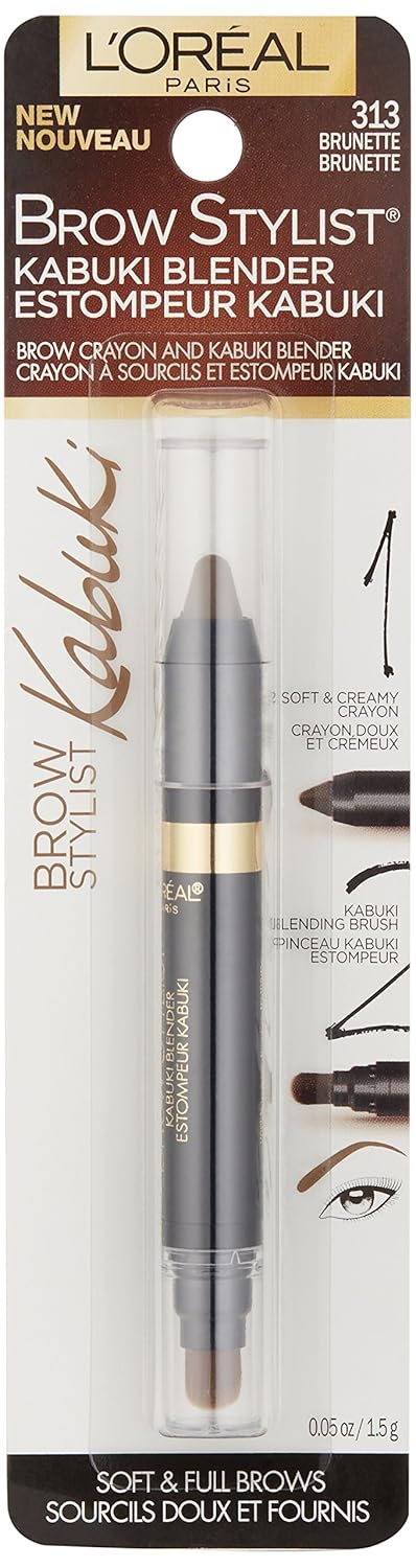 L'Oreal Paris Brow Stylist Kabuki Blender Brow Crayon, Brunette, 0.05 oz.