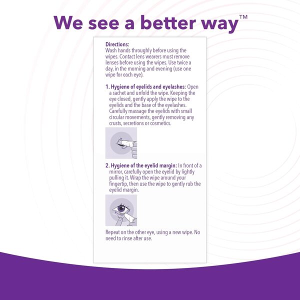 iVIZIA Eyelid Cleansing Wipes for Sensitive Eyelid Cleansing, Preservative-Free, Micellar, No Rinse, Gentle Eye Makeup Remover, 20 Sterile Single-Use Wipes for Eyelids Packaging May Vary