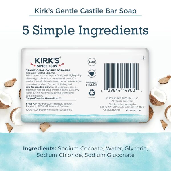Kirk's Original Coco Castile Soap Fragrance Free 4 oz, Pack 18