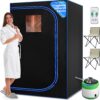 SereneLife Portable Sauna for Home, 2 Person Steam Sauna Tent with 4L Steamer, 2 Folding Sauna Chairs, Remote Control In-Home Spa, 71"x47" - inches (Black)