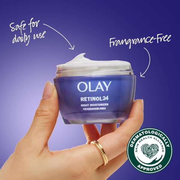 Olay Retinol 24 Face Moisturizer, Anti-Aging Night Cream for Women, Fragrance-Free, Non Greasy - Anti-Wrinkle, Smooth Fine Lines, Tightening, Hydrating Skin Care - Peptides, Glycerin, 1.7 Oz