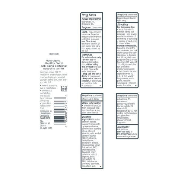 Neutrogena Retinol Treatment and Tinted Facial Moisturizer, Healthy Skin Anti-Aging Perfector with Broad Spectrum SPF 20 Sunscreen with Titanium Dioxide, 40 Neutral to Tan, 1 fl. oz