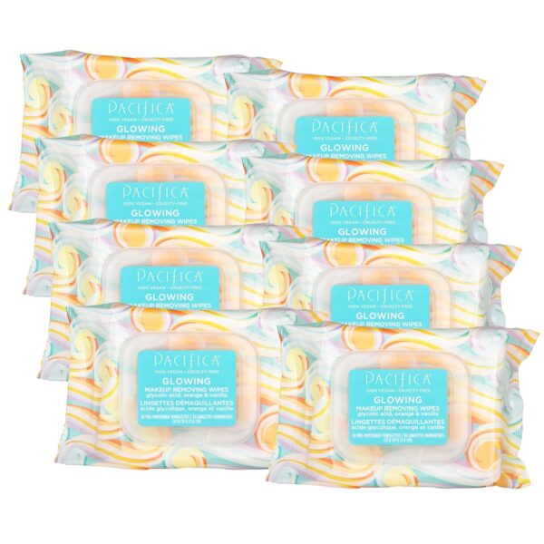 Pacifica Makeup Remover Face Wipes - 8-Pack Daily Facial Cleansing Exfoliating Towelettes - Biodegradable - Organic - w/Gycolic Acid - Clean Beauty Vegan & Cruelty-Free Dermatologist Tested 240 Count