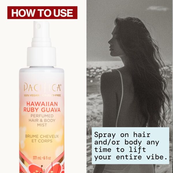 Pacifica Hawaiian Ruby Guava Hair Perfume & Body Fragrance Spray Mist - Body Mist Fragrance w/ Grapefruit, Patchouli, Sugar Notes & Geranium Clean Beauty Alcohol-Free, Vegan & Cruelty-Free, 6 oz