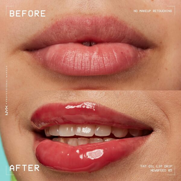 NYX PROFESSIONAL MAKEUP Fat Oil Lip Drip, Moisturizing Lip Oil Gloss, Vegan Tinted Formula, Up to 12 HR Hydration - Newsfeed (Rose Nude)