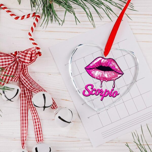 Scorpio Zodiac Birthday Pink Lips Christmas Ornament Glass Hanging Pendant Heart Crystal Christmas Trees Decoration