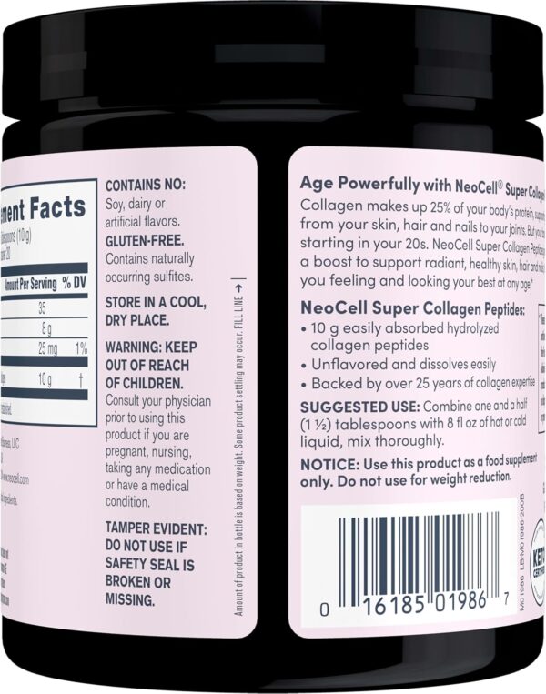 NeoCell Super Collagen Peptides, 10g Collagen Peptides per Serving, Gluten Free, Keto Friendly, Non-GMO, Grass Fed, Healthy Hair, Skin, Nails and Joints, Unflavored Powder, 7 oz., 1 Canister