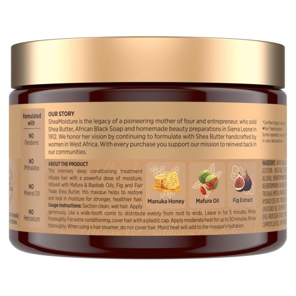 SheaMoisture Intensive Hydration Hair Masque Manuka Honey & Mafura Oil For Dry, Damaged Hair Deep Conditioning Hair Treatment 11.5 oz