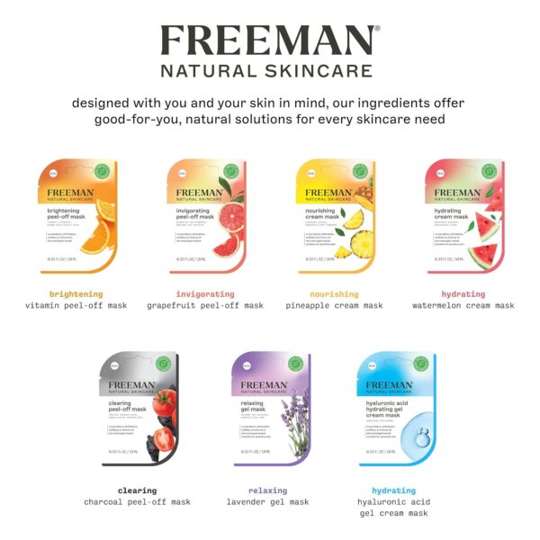 Freeman Naturals Facial Mask 12 Piece Variety Bundle, Peel-Off, Gel & Cream Face Masks, Hydrating, Brightening, & Nourishing Skincare, Natural Ingredients, Travel Size, 0.33 fl. oz./10 ml Sachets