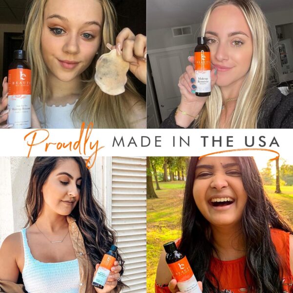 Makeup Remover - USA Made with Natural & Organic Ingredients Face and Eye Make Up Remover, Use with Wipes or Cotton Pads, Gentle Non-Greasy Makeup Remover for Dry, Oily and Sensitive Skin Types